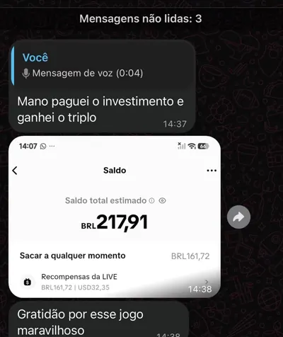 Cliente compartilha saldo e agradece pelo jogo.